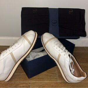 Malone Souliers White and Tan leather low trainers